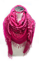 K8 Large square scarf with bandana pattern and long fringe: Fuchsia