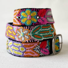 Folklorica Floral Embroidered Wool Belt, Black: L