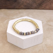 Heishi Disc Boho beaded stretchy bracelet Silver Gold Shell: Gold and Gray