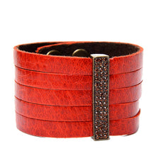 Pave Crystal Bar Leather Bracelet: Cilantro w black diamond