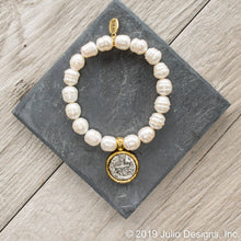 Fairy Freshwater Pearl with Mixed Metal Coin Charm Bracelet: 2-Tone