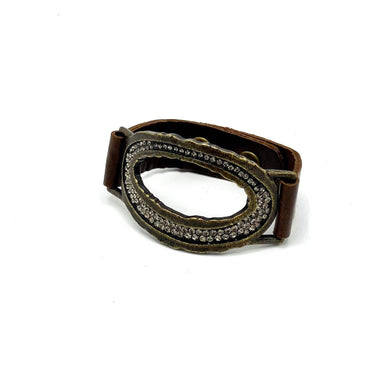 Live Edge Pave Open Center Oval Bracelet: Vintage Brown w Black Diamond