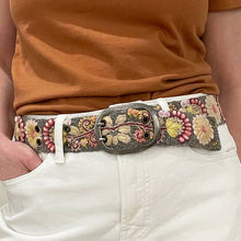 Heather Gray Floral Embroidered Wool Belt: L