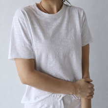 Relaxed Crew in White with Sea Glass Blue Stripe