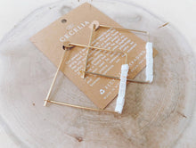 Gold Plated Beaded Square Hoop Earrings: Wood
