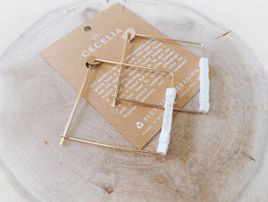 Gold Plated Beaded Square Hoop Earrings: Wood
