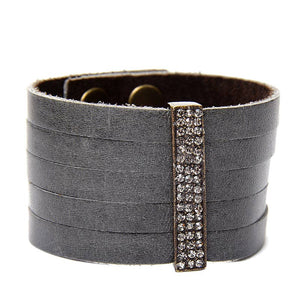 Pave Crystal Bar Leather Bracelet: Cilantro w black diamond