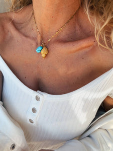 Gold shell delicate necklace with turquoise natural stone