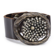 Flower Insert Beaded Leather Bracelet: Camel w cafe
