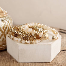 Beaded Bracelet Stack Set, Stretch Bracelet Stack, Layered Beaded Bracelets – Golden Drift: Gray