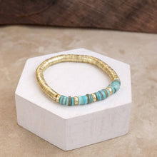 Heishi Disc Boho beaded stretchy bracelet Silver Gold Shell: Gold and Gray