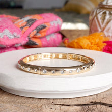 Gold-Tone Eternity Stretch Bangle – Pearls, Turquoise, or Crystals: Wide - Pearls