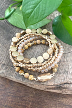 5 piece Boho Beaded Bracelets Stack Semi Precious Metal Glass Beads Golden nugget flat beads