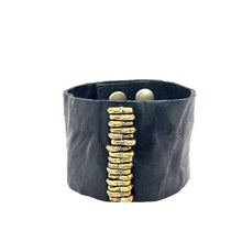 Wide Leather Bracelet w Stacked Cr Ctr: Vintage Brown w Black Diamond