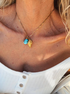 Gold shell delicate necklace with turquoise natural stone