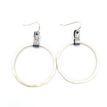 Gold Hoop in Skinny Leather Pewter Earring