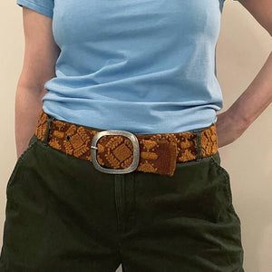 Terracotta Embroidered Wool Belt: M