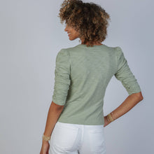 Sophie Ruched Elbow-length Tee in Sage: XL