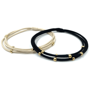 3mm Gold Water Pony Waterproof Bracelet Hair Bands in Black and Beige(#2)