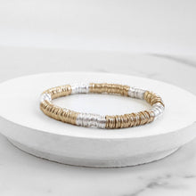 Heishi Disc Boho beaded stretchy bracelet Silver Gold Shell: Gold and Gray