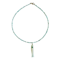 The Cooper Fish Necklace: Blue Apatite with a Malachite Fish