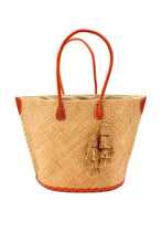 Santa Ynez Small Woven Straw Tote Bag with Tassel Charm: Cappuccino