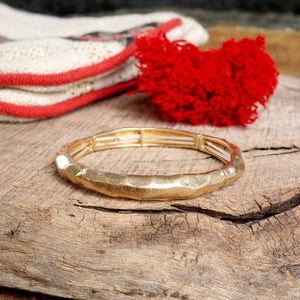 Boho Stretchy Minimalist Bangle Raw Textured Worn Gold and Silver tones: Worn Silver