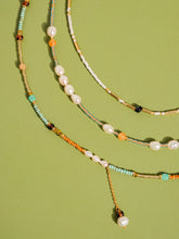 18K Handmade  Bohemian Beaded Stack Necklaces: Odette-Light Blue