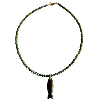 The Ashley Fish Necklace: Green Turquoise with Amethyst Fish