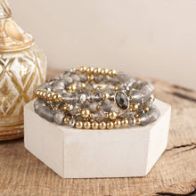 Beaded Bracelet Stack Set, Stretch Bracelet Stack, Layered Beaded Bracelets – Golden Drift: Gray