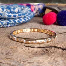 Gold-Tone Eternity Stretch Bangle – Pearls, Turquoise, or Crystals: Wide - Clear Crystals