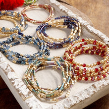 Layered Colorful and Gold Beaded Bracelets Sets: Red