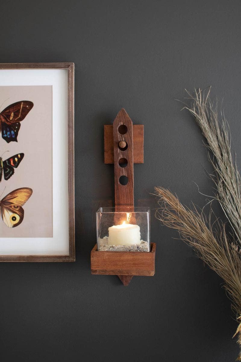 Single Wooden Wall Sconce Candle Holder with Pegs