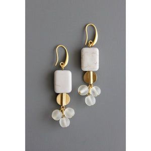 BKNE24 Gray stone, brass, and vintage glass cluster earrings