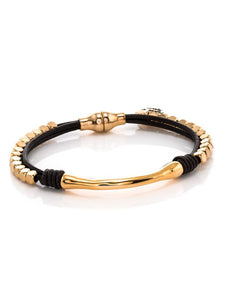 Black and Gold Beaded Leather Bracelet