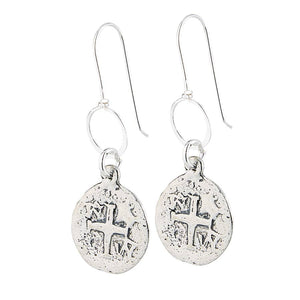Silver Plated Cross Coin Earrings