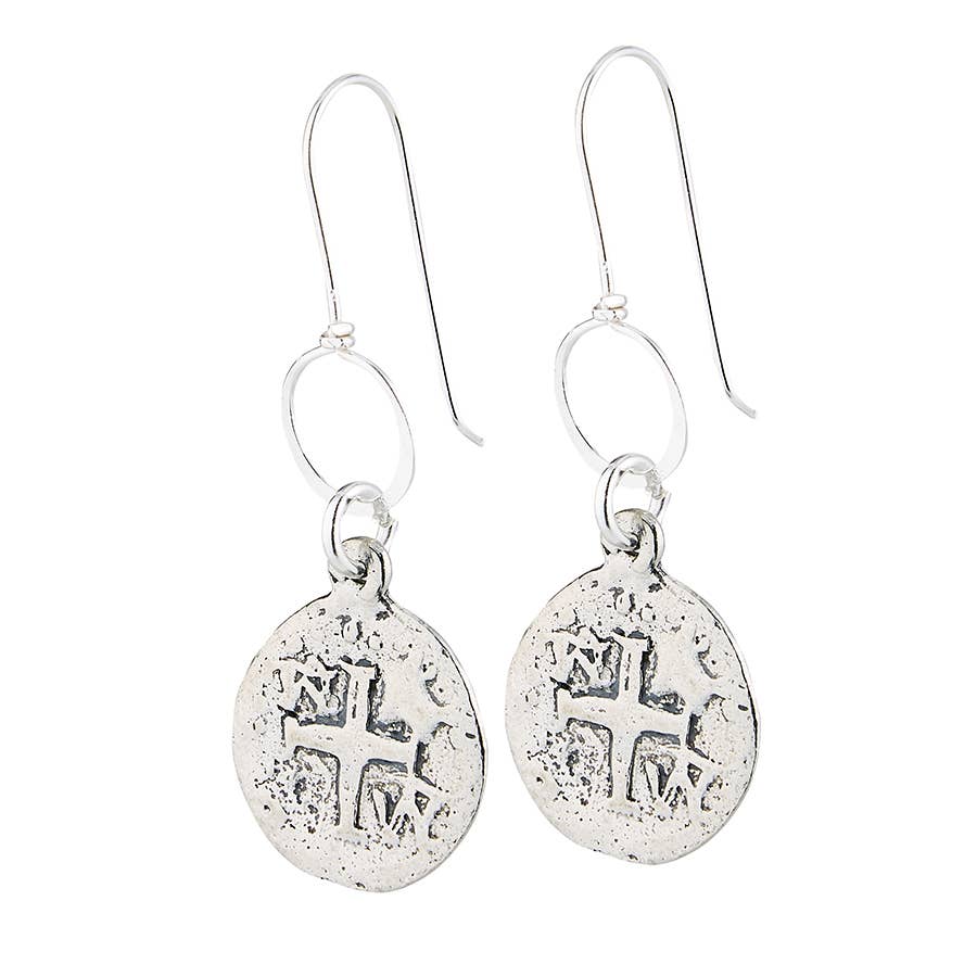 Silver Plated Cross Coin Earrings