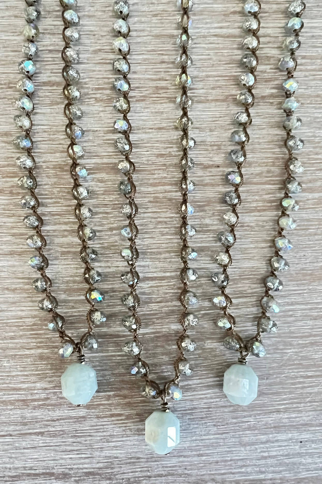 Faceted Aquamarine Stone Drop Necklace, Grey Shimmer