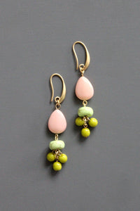 EMIE42 Pink and green drop earrings